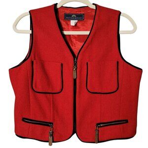 VTG British Khaki Womens Red Wool Blend Equestrian Hunting Outdoor Vest Size 6